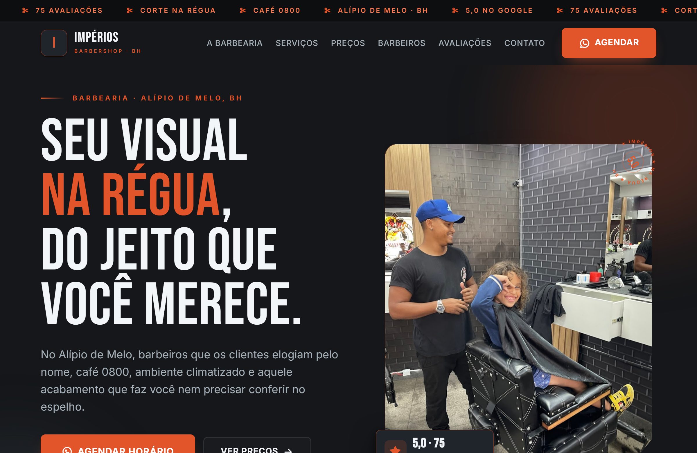 Site da Impérios Barbershop