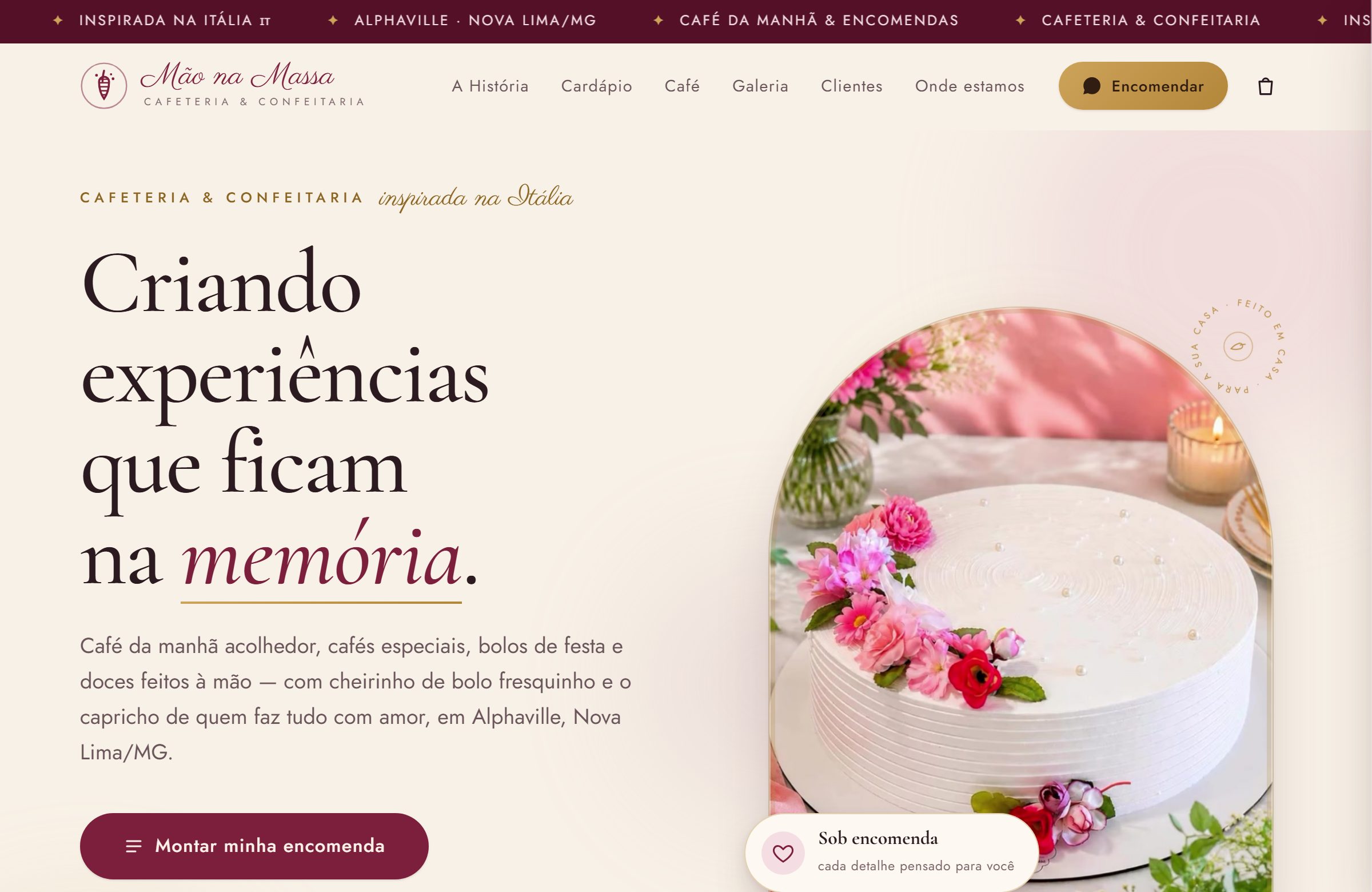 Site da cafeteria Mão na Massa